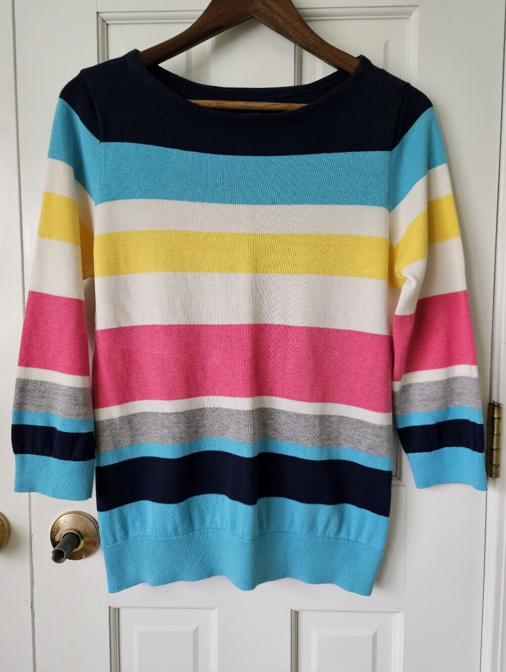 Chaps Striped Boatneck Sweater With Three Quarter Sleeves Size Large